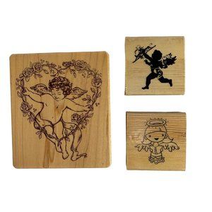 Angel Rubber Stamp Lot Inkadinkado Craft Smart NWT Valentines Cherub Heart Wood